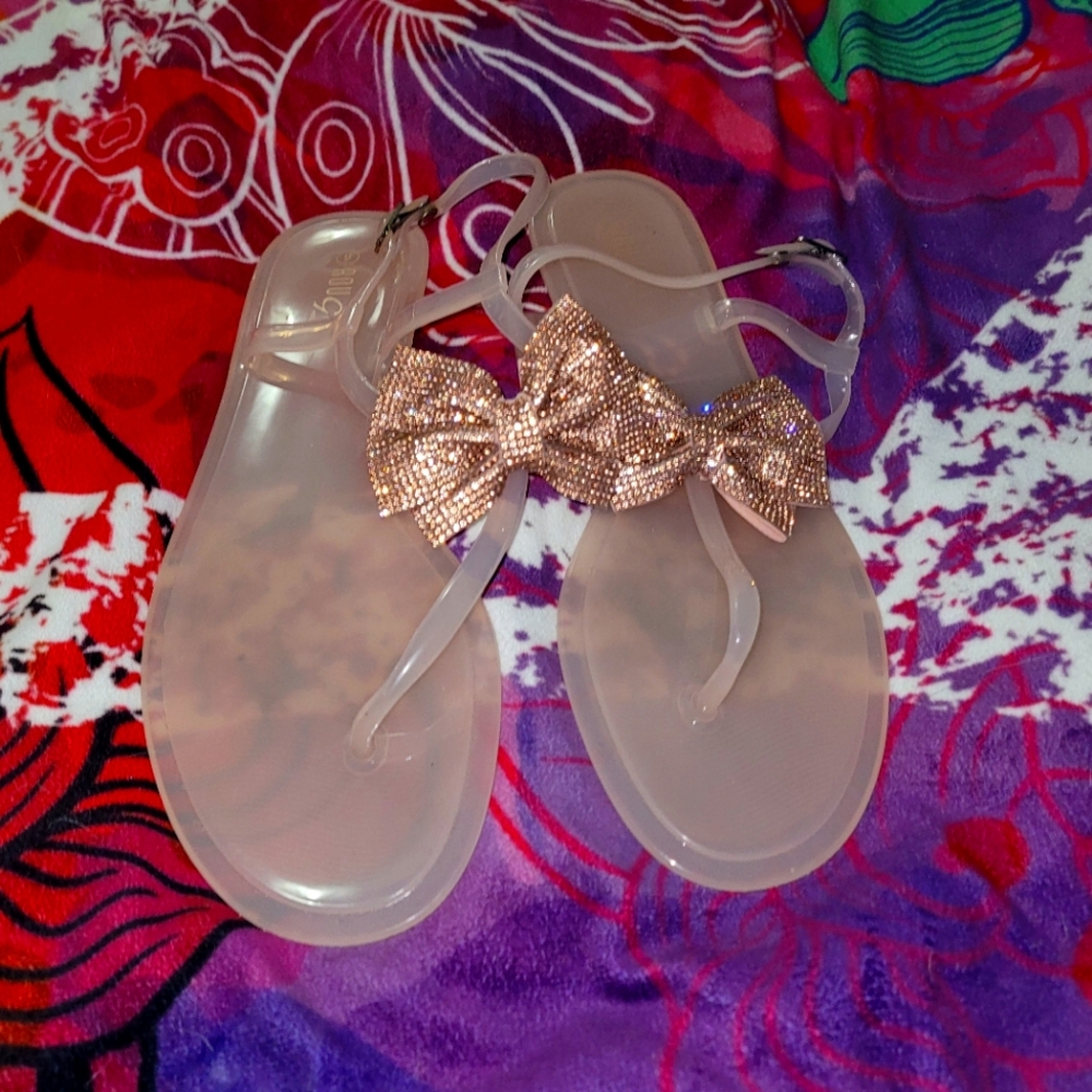 Bow Glitter Thong Jelly Sandals